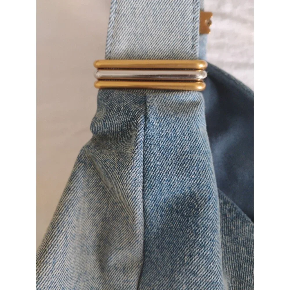 Steve Madden Denim Jean Hobo Slouch Shoulder Bag Blue Bdempsys EUC